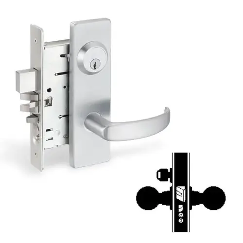 Falcon 43156198054 MA521L DANE-GALA 626 Grade 1 Mortise Lock, Entry/Office, Less Core, 2-3/4" Backset Satin Chrome