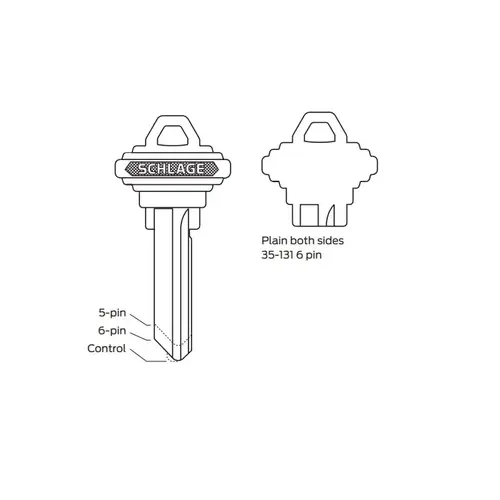 Schlage Commercial 35-131 G Key Blank, 6-Pin, Unembossed Both Sides, G Keyway