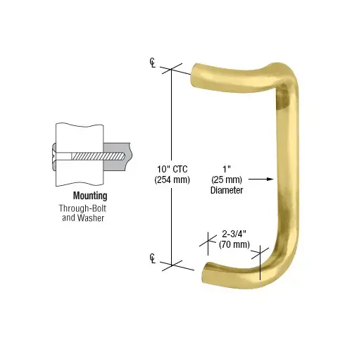 CRL CD10BR Polished Brass 10" Single Offset Door Pull