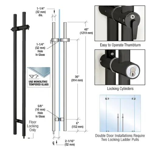 CRL LLPA48MBL Matte Black 48" Locking Ladder Pull