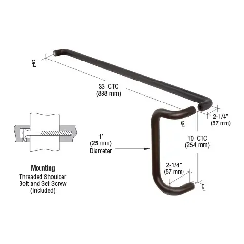 CRL M10X3310B Painted Dark Bronze Solid Push Bar and Pull Handle Set