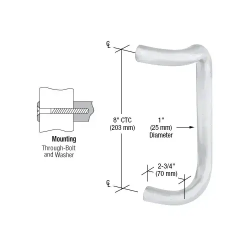 CRL CD8SC Satin Chrome 8" Single Offset Door Pull