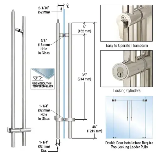CRL LLPUA48PS 316 Polished Stainless 48" Upwards Locking Ladder Pull
