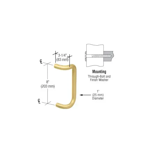 CRL M17483 8" Polished Brass Solid Offset Pull Handle