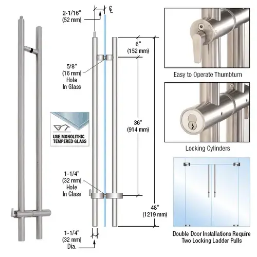 CRL LLPUA48BS 316 Brushed Stainless 48" Upwards Locking Ladder Pull