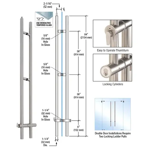 CRL LLPUA84BS 316 Brushed Stainless 84" Upwards Locking Ladder Pull