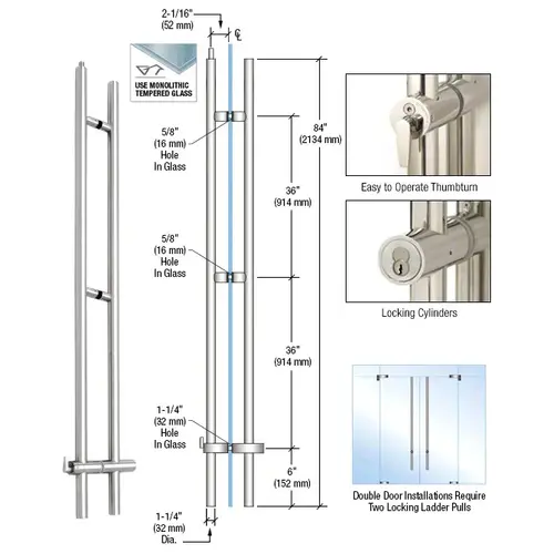 CRL LLPUA84PS 316 Polished Stainless 84" Upwards Locking Ladder Pull