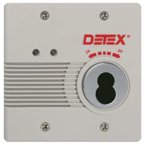 DETEX EAX-2500FK GRAY IC7 EAX-2500 Series - Wall Mount, Kit - Flush Mount AC/DC Powered Alarm, EA-561 Warning Sign, Black Box Included, Flush Magnetic Switch Contacts and 24VAC Transformer Included, 7-Pin IC Cylinder Housing, Factory Installed, Gray