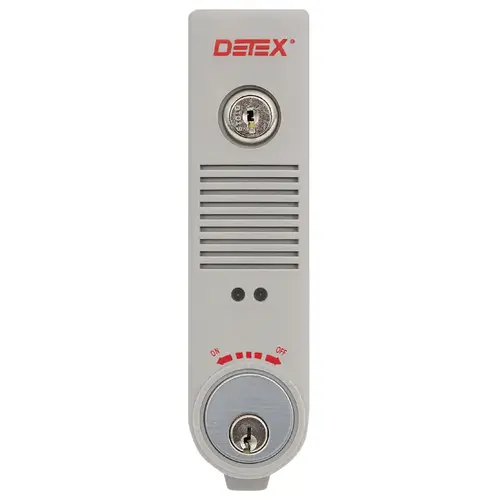 DETEX EAX-500W GRAY W-CYL KA Exit Alarm, Surface Mount, Battery Powered, with Cylinder, Weatherized, Gray