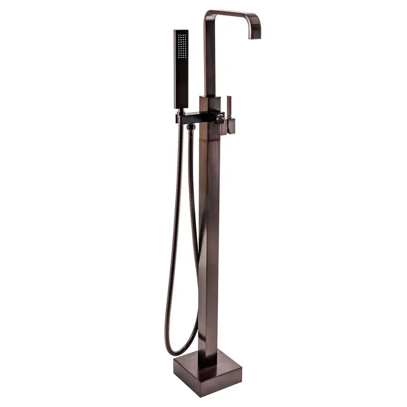 1-Handle Freestanding Floor Mount Roman Tub Faucet Bathtub Filler with Hand Shower in Antique Bronze15.4 / box