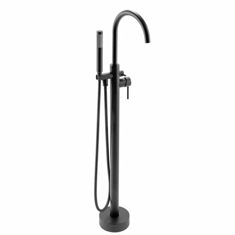 1-Handle Freestanding Floor Mount Tub Faucet Bathtub Filler with Hand Shower in Matte BlackMatt Black and Red / 10.4