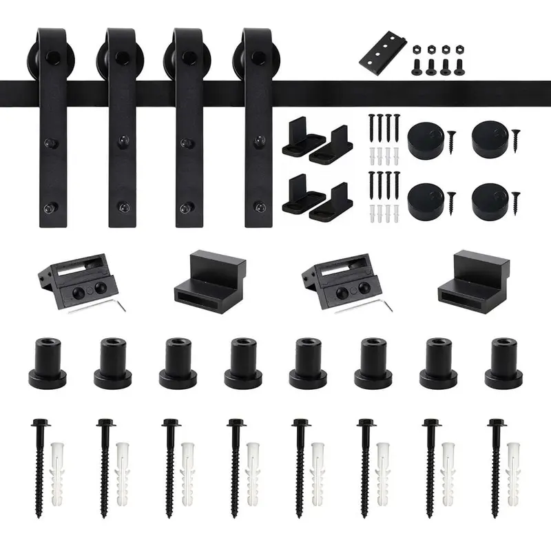 10 ft./120 in. Frosted Black Sliding Barn Door Hardware Track Kit for Double Doors with Non-Routed Floor Guide
