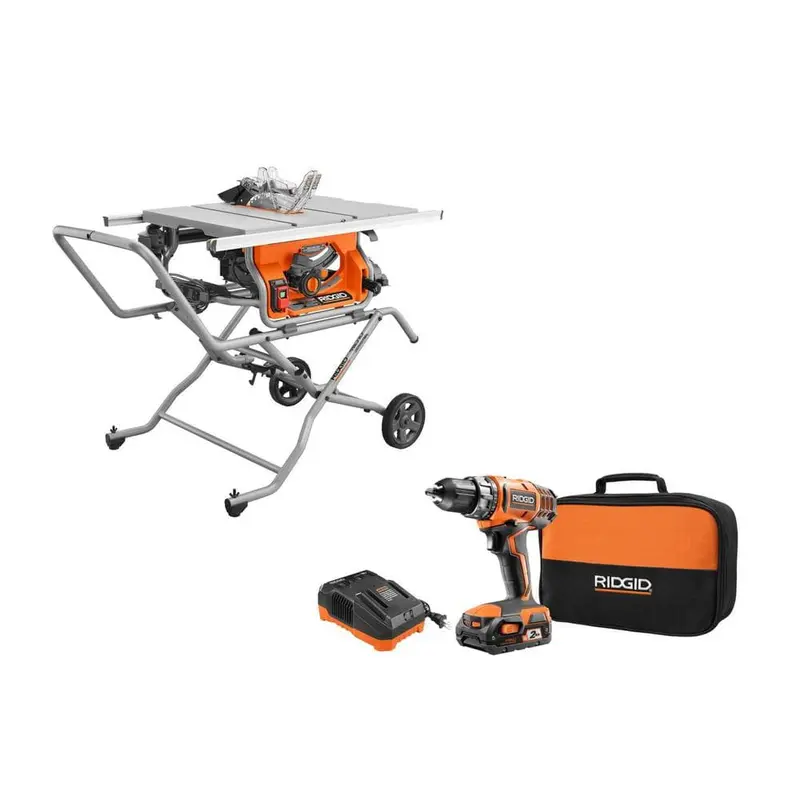 10 in. Pro Jobsite Table Saw with Stand and 18-Volt Cordless Drill/Driver Kit with (1) 2.0 Ah Battery, Charger, Tool Bag90.60 / each