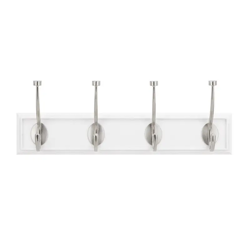 18 in. White Snap Install Hook Rack with 4 Satin Nickel Pill Top HooksWhite / 2.75 / 35
