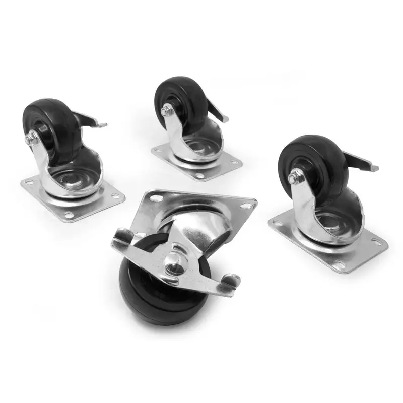 2.5 in. 175 lbs. Capacity Rubber Single-Bearing Swivel Plate Caster with Brake (4-Pack)