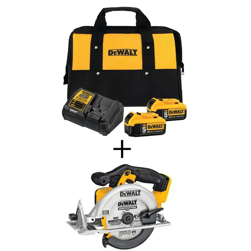 20-Volt MAX Lithium-Ion Cordless 6-1/2 in. Circular Saw with Premium Battery Pack 5.0 Ah (2-Pack), Charger and Kit Bag6.0 / bundle