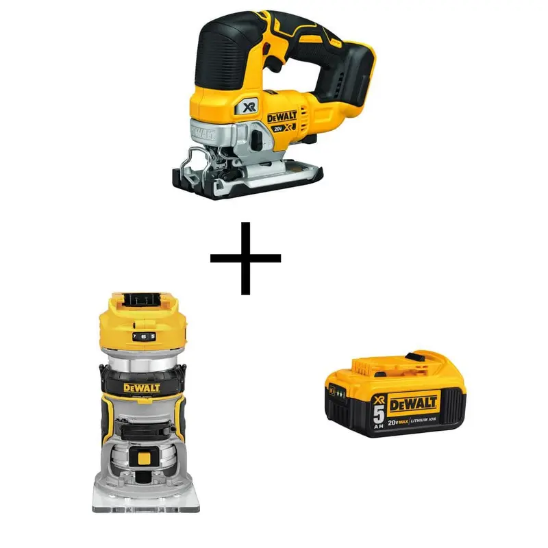 20V MAX XR Li-Ion Cordless Brushless Jigsaw (Tool-Only) w/Bonus Bare 20V Brushless Router and 20-V Li-Ion Battery 5.0Ah