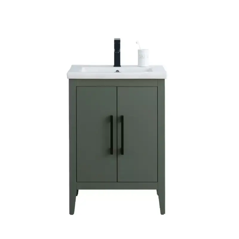 24 in. W x 18.5 in D x 34 in. H Single Sink Bathroom Vanity Cabinet in Vintage Green with Ceramic Top