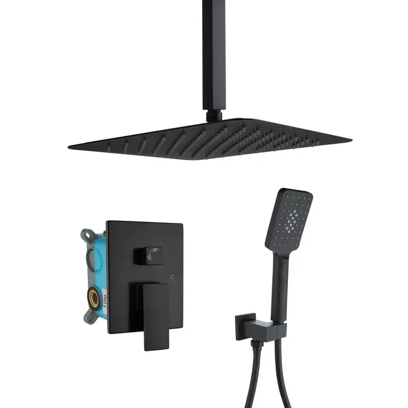 3-Spray with 2.5 GPM 12 in. 2 Functions Tub Ceiling Mount Dual Shower Heads in Spot in Matte Black (Valve Included)10.5 / box