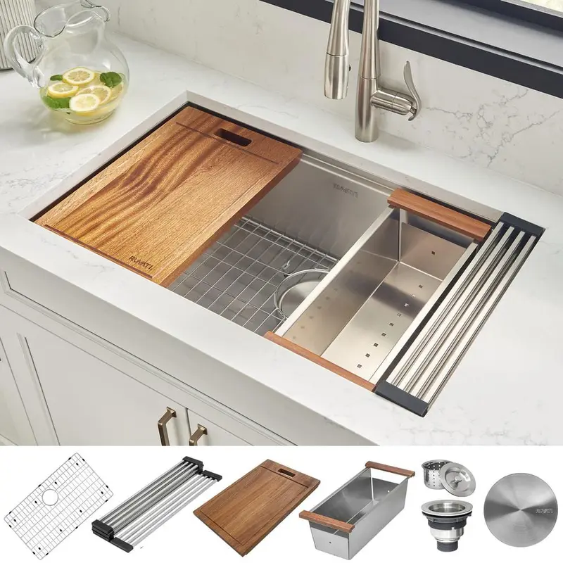 30 in. Single Bowl Undermount 16-Gauge Stainless Steel Ledge Kitchen Sink with Sliding Accessories40 / each