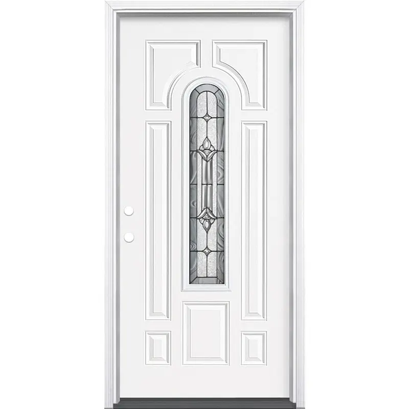 36 in. x 80 in. Providence Center Arch Primed White Right-Hand Inswing Steel Prehung Front Exterior Door with BrickmoldSilver Cloud / 36 x 80 / Left-Hand/Inswing