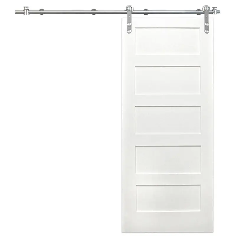 36 in. x 80 in. Shaker 5-Panel Primed Pine Interior Sliding Barn Door with Round Stainless Steel Hardware Kit65 / each