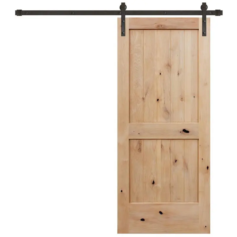 36 in. x 84 in. Rustic 2-Panel V-Groove Unfinished Knotty Alder Wood Interior Barn Door with Bronze Hardware85 / each