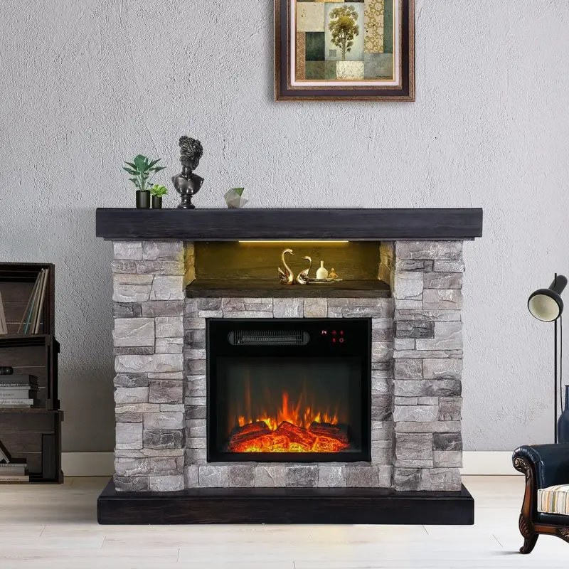 40 in. Freestanding Electric Fireplace in Gray1000 ft / 39 in / Gray