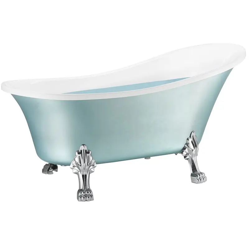 60 in. Fiberglass Double Slipper Clawfoot Non-Whirlpool Bathtub in Glossy Red & White Marble In Matte Lichen Green