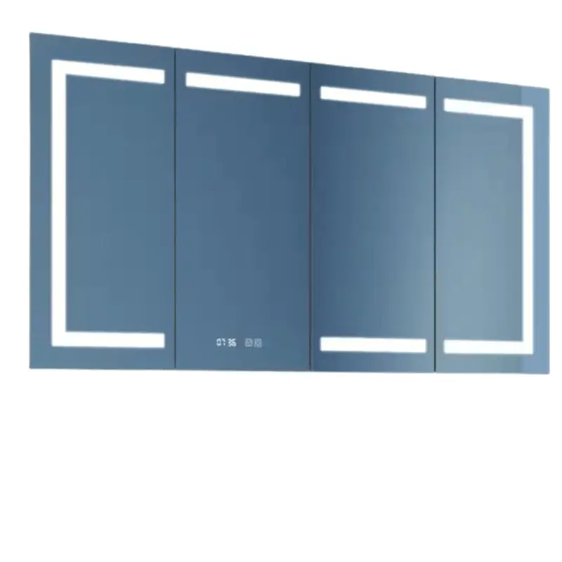 60 in. W x 32 in. H Rectangular Silver Aluminum Recessed/Surface Mount Medicine Cabinet with Mirror, LED and Clock