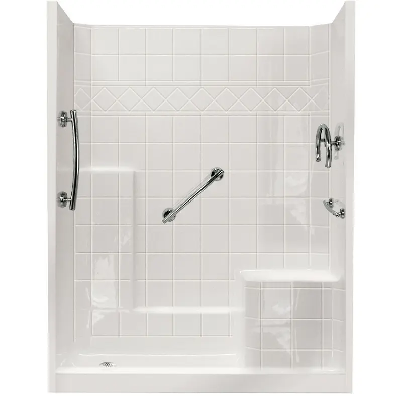 60 in. x 33 in. x 77 in. Freedom Low Threshold 3-Piece Shower Kit in White with Chrome Package Right Seat and Left DrainBiscuit / Right / 175