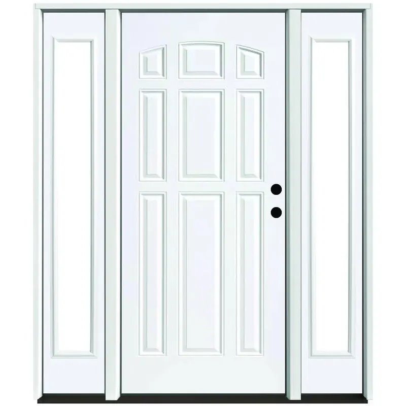 64 in. x 80 in. 9-Panel Primed White Left-Hand Steel Prehung Front Door with 12 in. Clear Glass Sidelites 4 in. WallWhite Primed / 60 x 80 / Left-Hand/Inswing