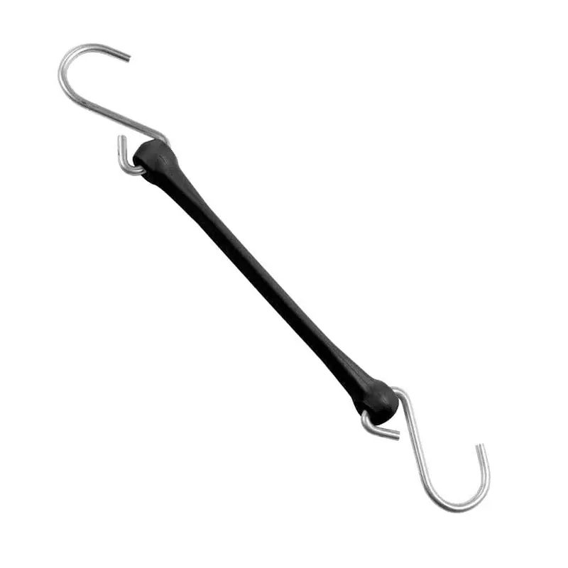 7 in. Polyurethane Bungee Strap with Stainless Steel S-Hooks (Overall Length: 12 in.) in Black