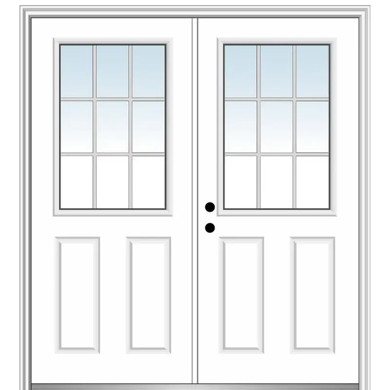 72 in. x 80 in. White Internal Grilles Right-Hand Inswing 1/2-Lite Clear Glass 2-Panel Primed Steel Prehung Front DoorPrimed / 72 x 80 / Left-Hand/Inswing