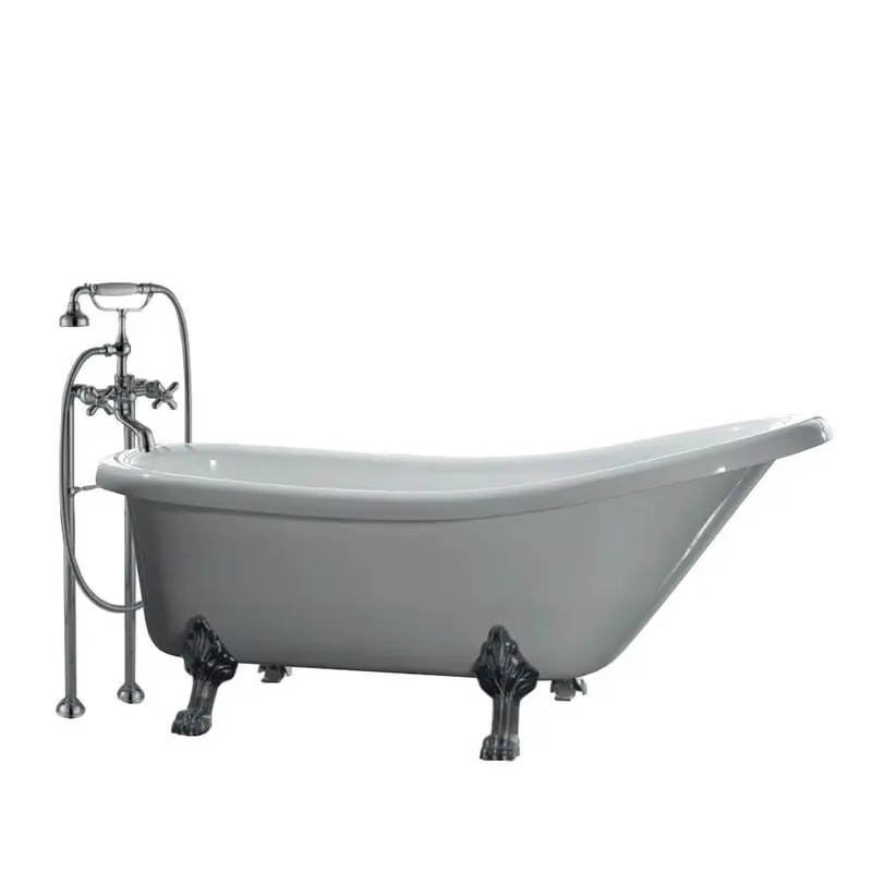 All-In-One 66 in. Acrylic Satin Nickel Clawfoot Feet Slipper Tub in WhiteSatin Nickel / 83.78
