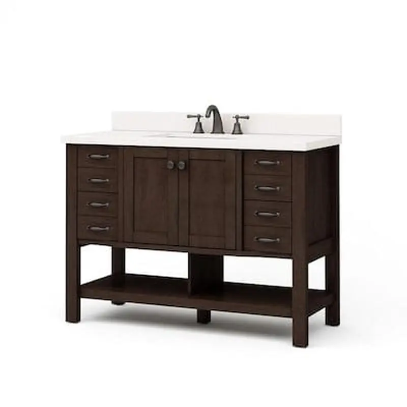 allen   roth Kingscote 48-in Espresso Single Sink Bathroom Vanity with White Engineered Stone Top