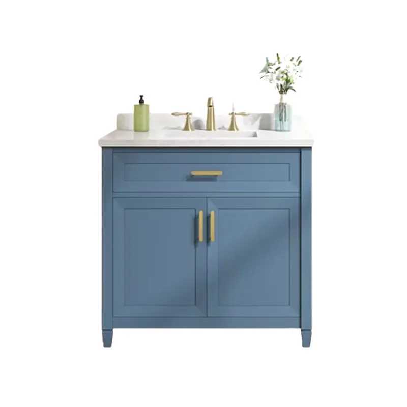 allen   roth Lancashire 36-in Chambray Blue Undermount Single Sink Bathroom Vanity with White Engineered Stone Top