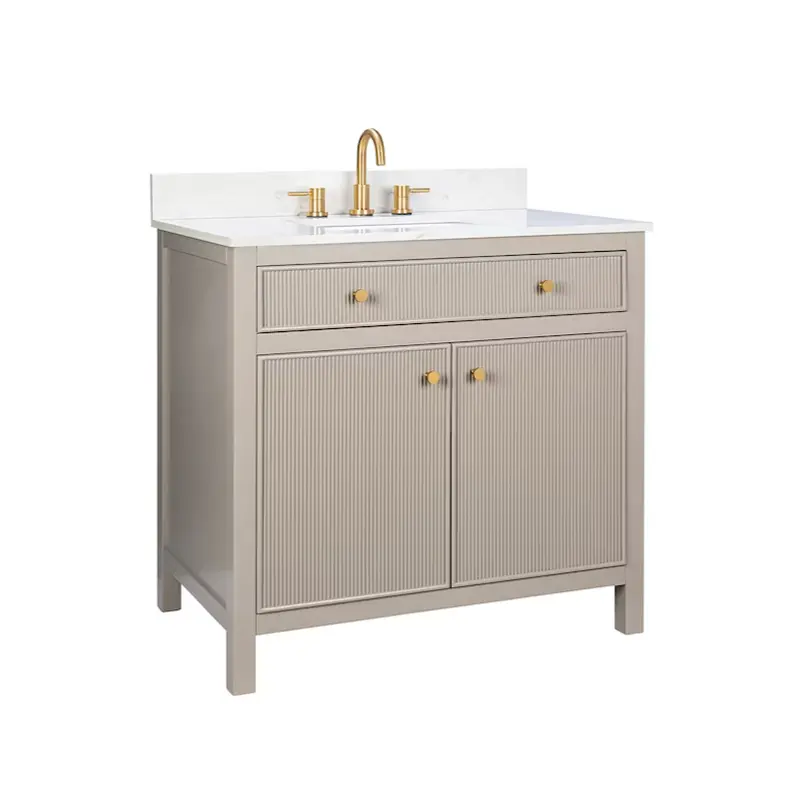 allen   roth Sandbanks 36-in Greige Undermount Single Sink Bathroom Vanity with White Engineered Stone Top