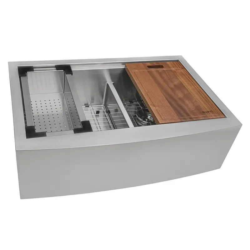 Apron-Front Stainless Steel 33 in. 16-Gauge Workstation Double Bowl 60-40 Farmhouse Kitchen Sink77 / each