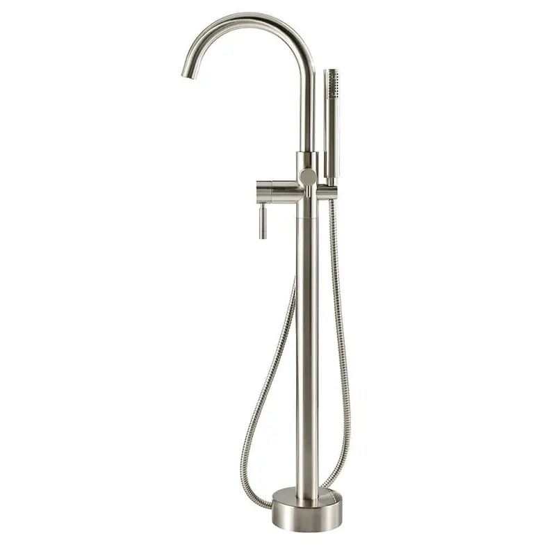Athena Single-Handle Floor-Mounted Roman Tub Faucet with Hand Shower in Brushed NickelMatte Black / 9