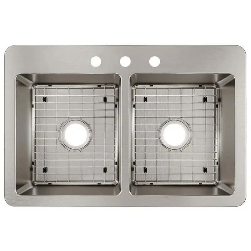 Avenue Drop-in/Undermount Stainless Steel 33 in. 50/50 Double Bowl Kitchen Sink with Bottom GridStainless Steel / Sink and Accessories / 18.7181