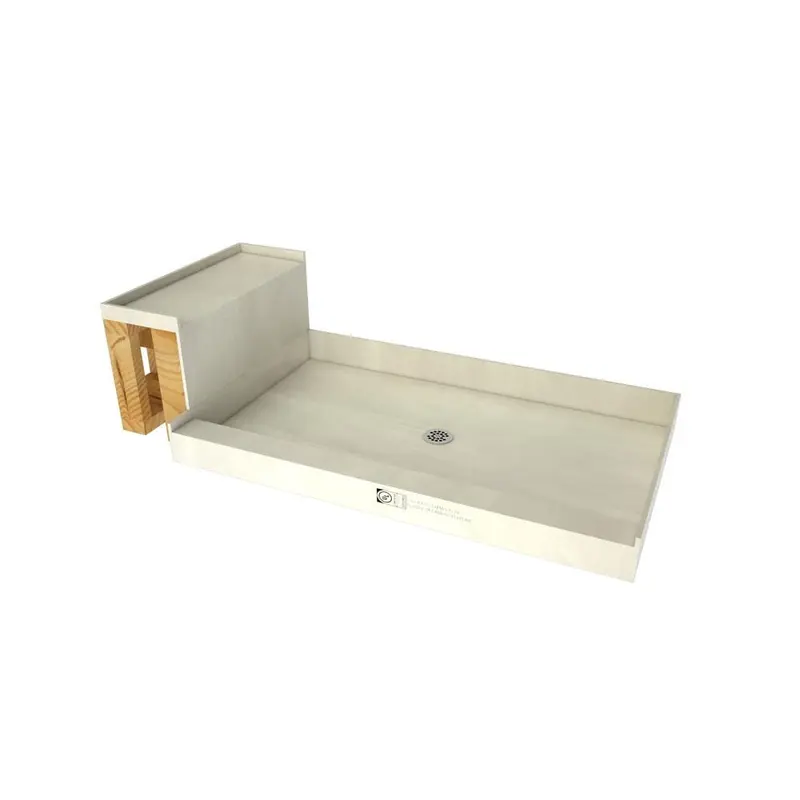 Base'N Bench 42 in. x 72 in. Alcove Shower Base and Bench Kit with Center Drain and Polished Chrome Drain Plate