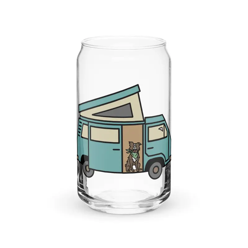 Dog in Van Can-Shaped Pint Glass16 oz With Lid & Straw