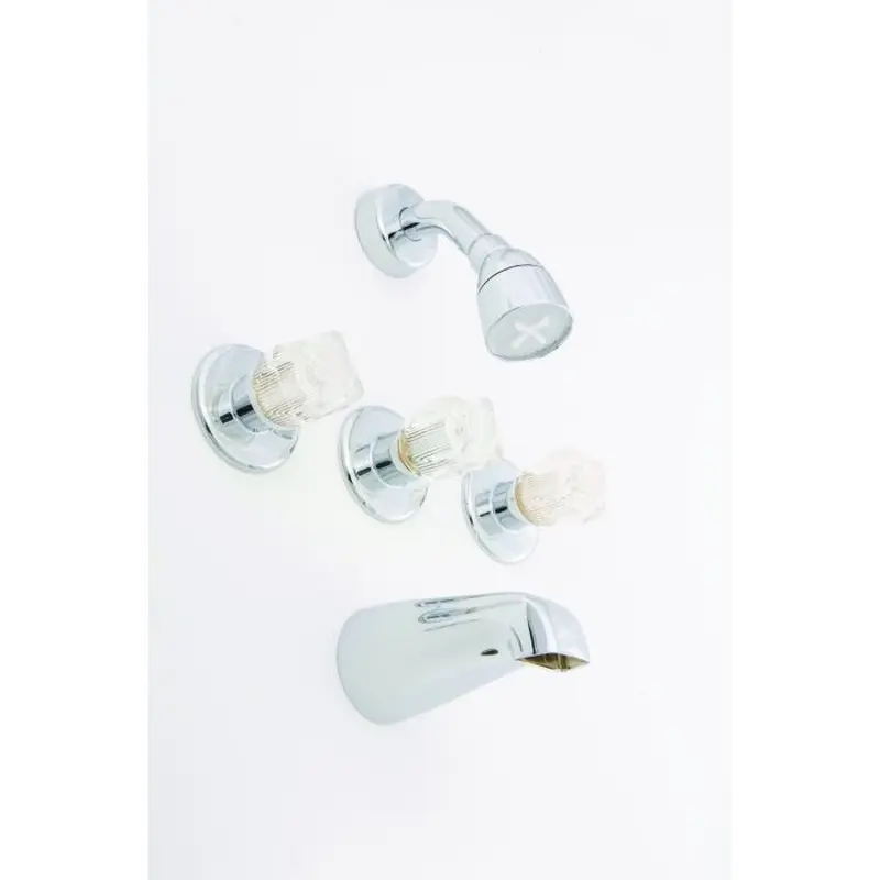 Empire Faucets Chrome Mobile Home Metal In-Wall 3- Handle Tub/Shower Diverter with Crystal Handles, Brass Stems & Shower Head8"