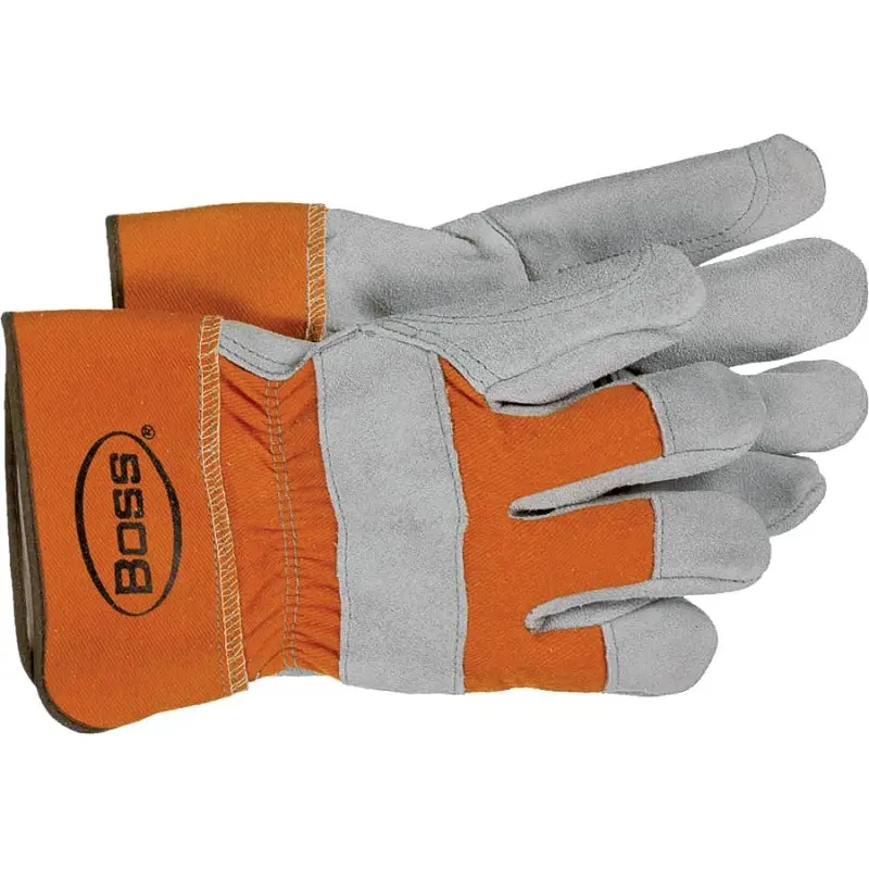 Boss 2393 Gloves, Men's, L, Wing Thumb, Rubberized Safety Cuff, Gray/Orange