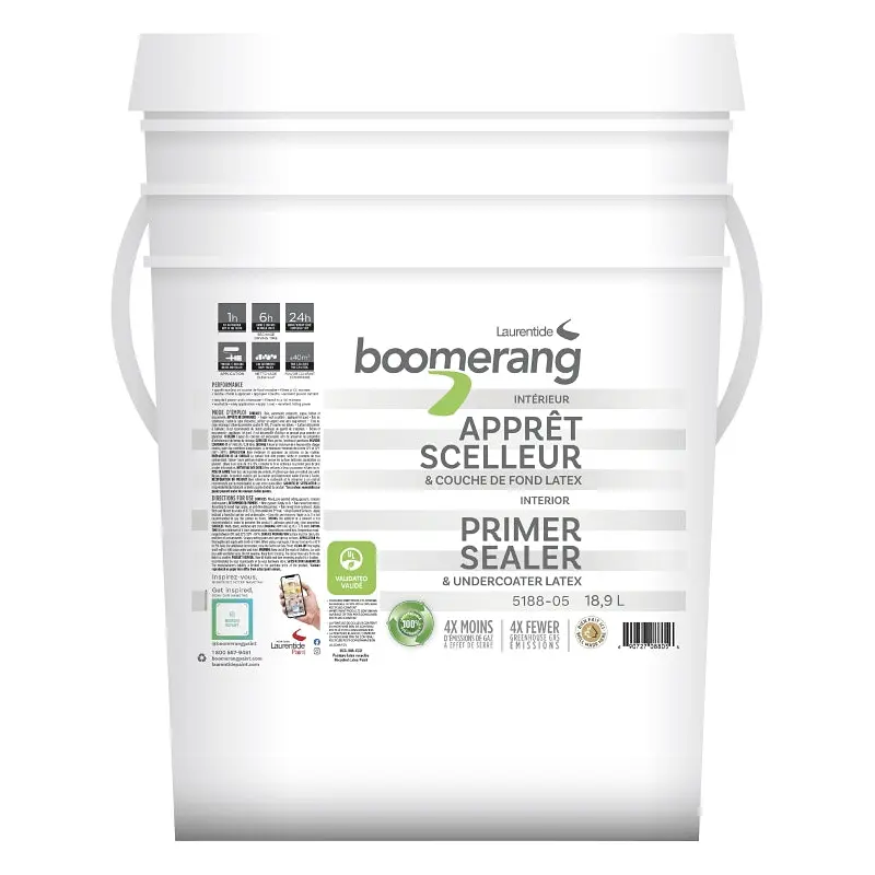 boomerang 5188-05L34 Latex Primer, Flat, White, 18.9 L, Pail