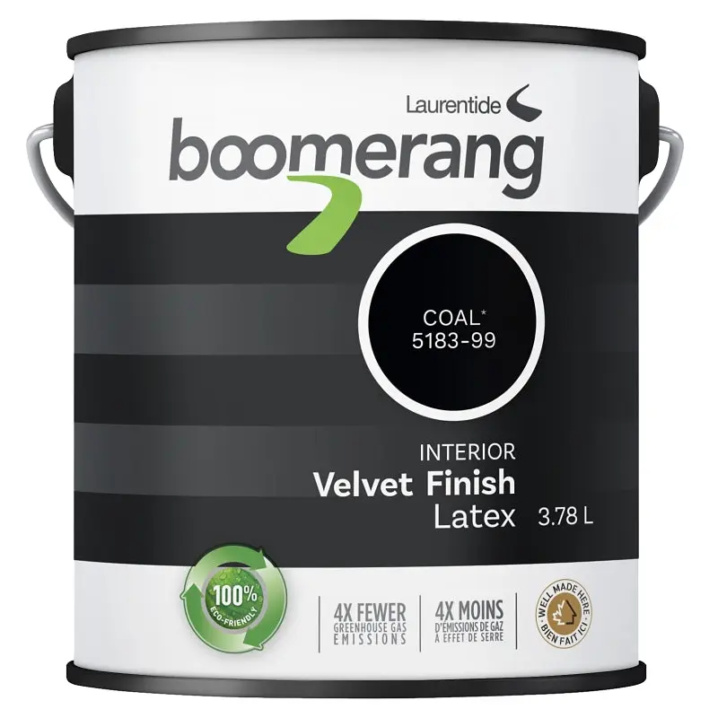 boomerang 5183 Series 5183-99L19 Interior Paint, Eggshell Sheen, Coal, 1 gal, 430 sq-ft Coverage Area