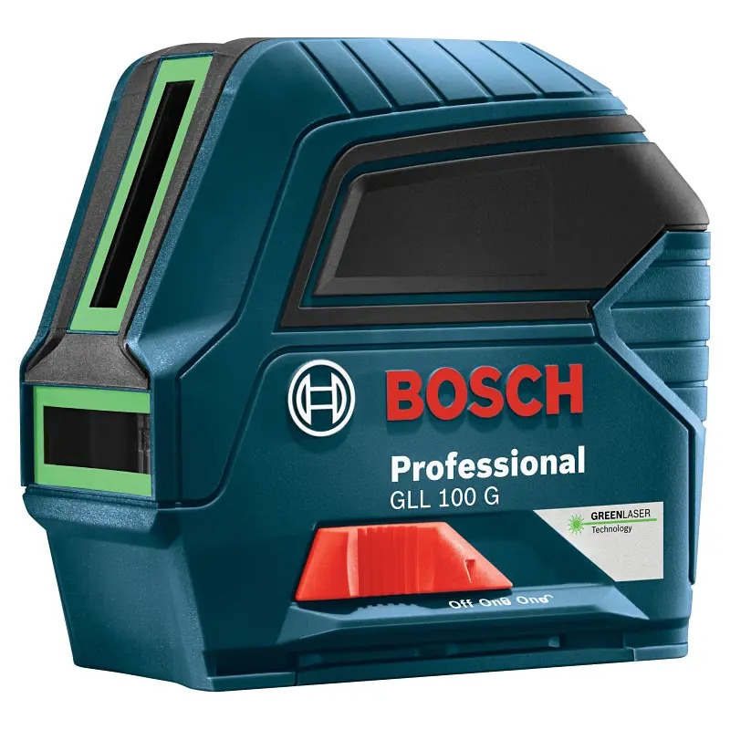 Bosch GLL 100 G Cross-Line Laser, 100 ft,  /-1/8 in at 33 ft Accuracy, 2-Line, Green Laser