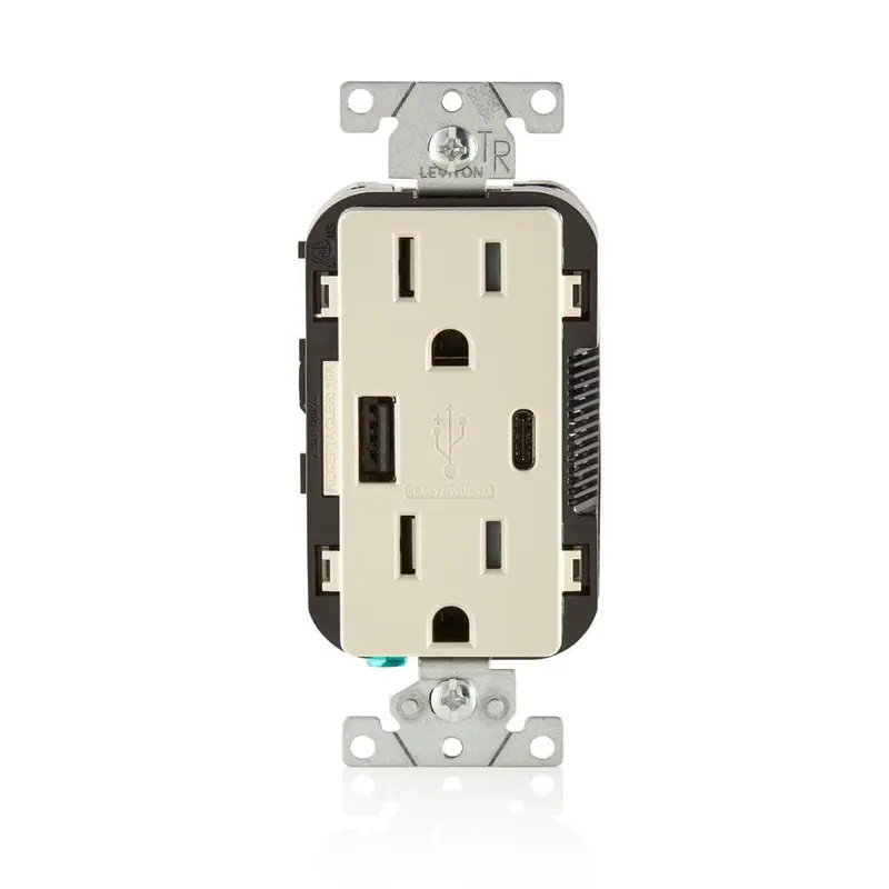 15 Amp Decora Type A and C USB Charger Tamper-Resistant Outlet, Light AlmondBrown / .5 / 1