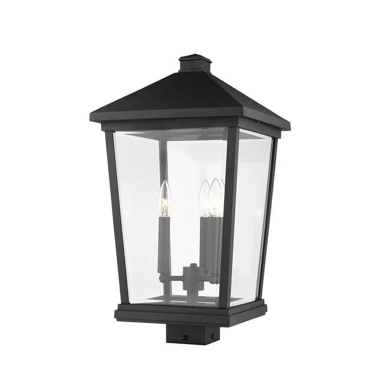 3-Light Black Outdoor Post Mount Fixture with Clear Beveled Glass Shade15 / each